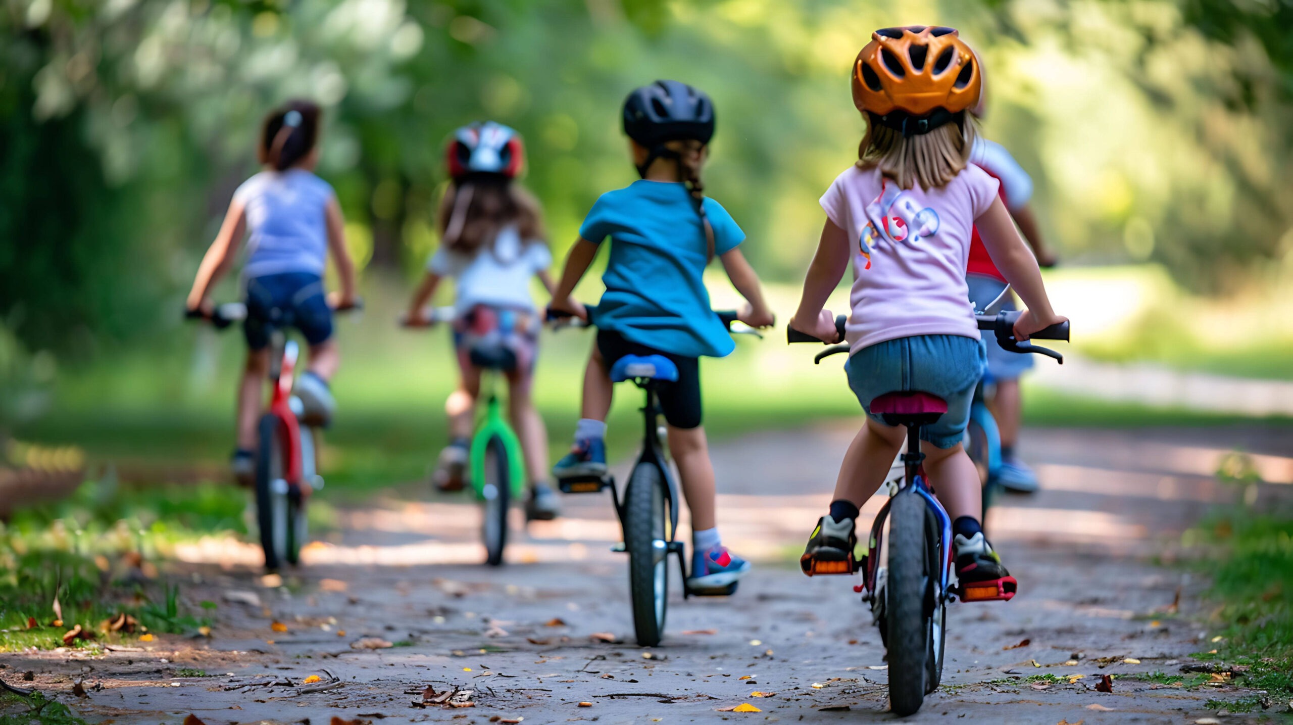 gruppo di bambini in bicicletta